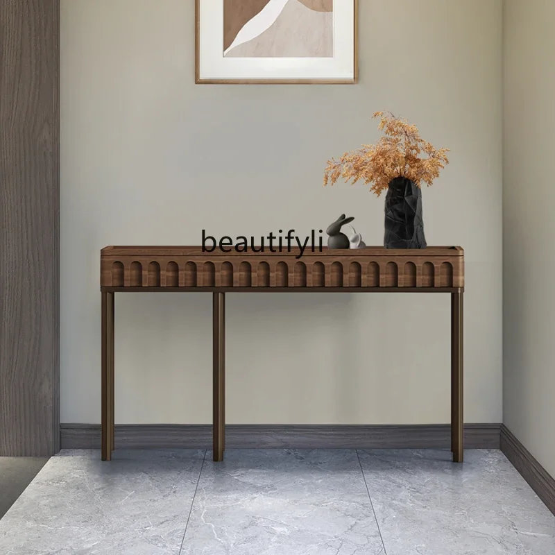 

Retro Art Console Tables Solid Wood Entrance Cabinet Door-to-Door Console High-End Walnut a Long Narrow Table