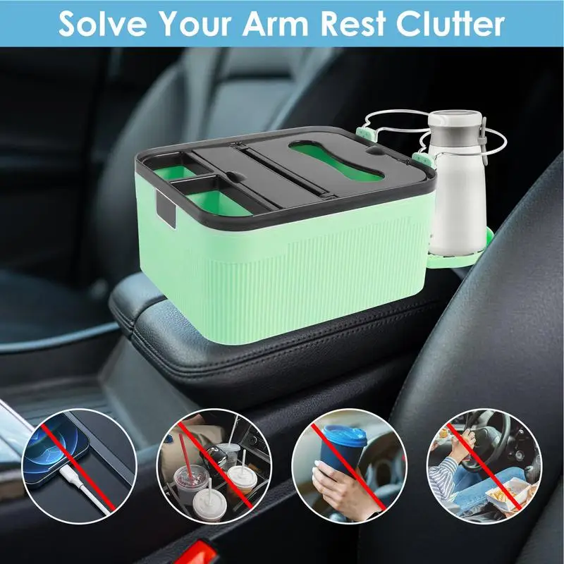 Car Armrest Storage Box Organizer Car Seat Organizer Tissue Box Container Cup Holder Space Saving Versatile Car Console