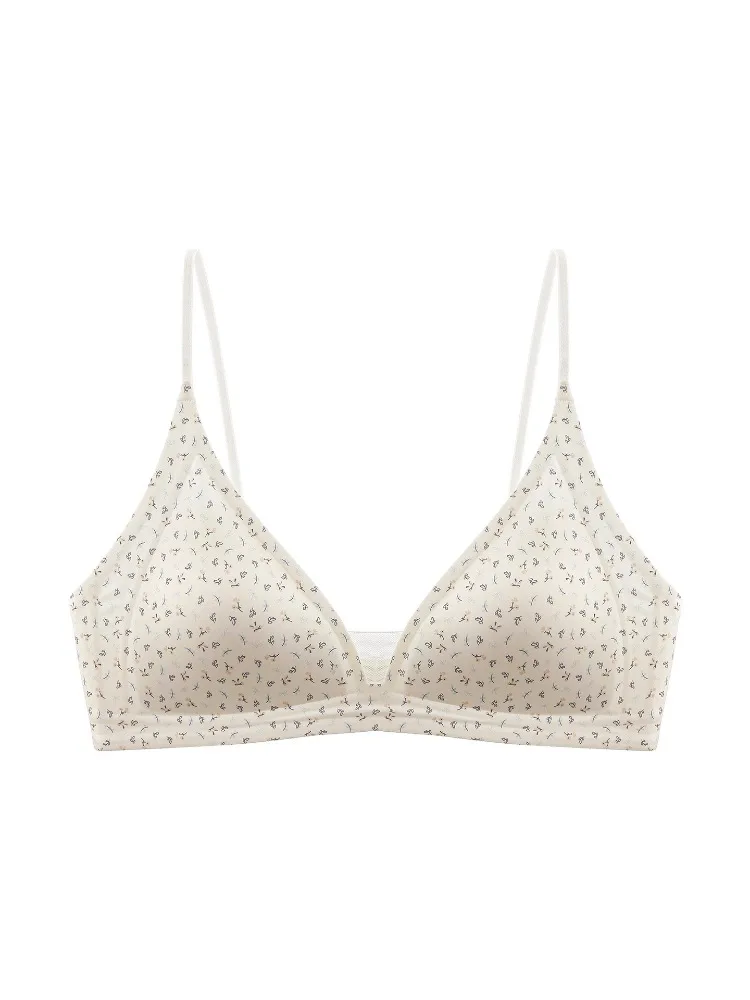 

French Style Satin Seamless Bra Elegant Thin Slim Straps Smooth Triangle Cup Anti Sagging Comfortable Ladies Daily Bra