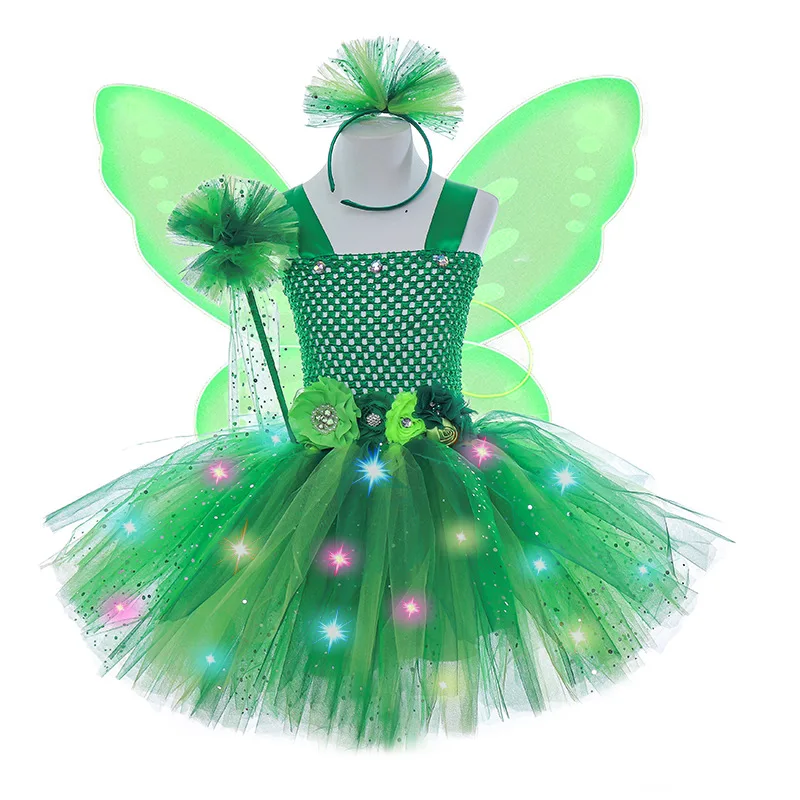 

Tinker Bell Tutu Dress Kid Girls Princess Fairy Costume with Light Princess Costumes Cosplay Carnival Halloween Party Dress