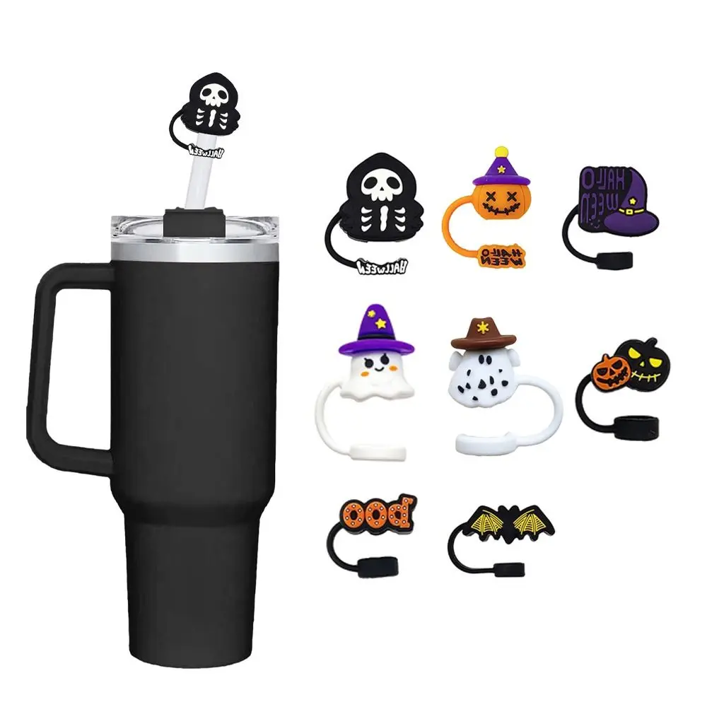 8pcs 3D Halloween Straw Cover Cap 10 mm/0.4 in Skull Ghost Straw Tips Silicone Dust-Proof Straw Topper for 30&40oz Tumbler