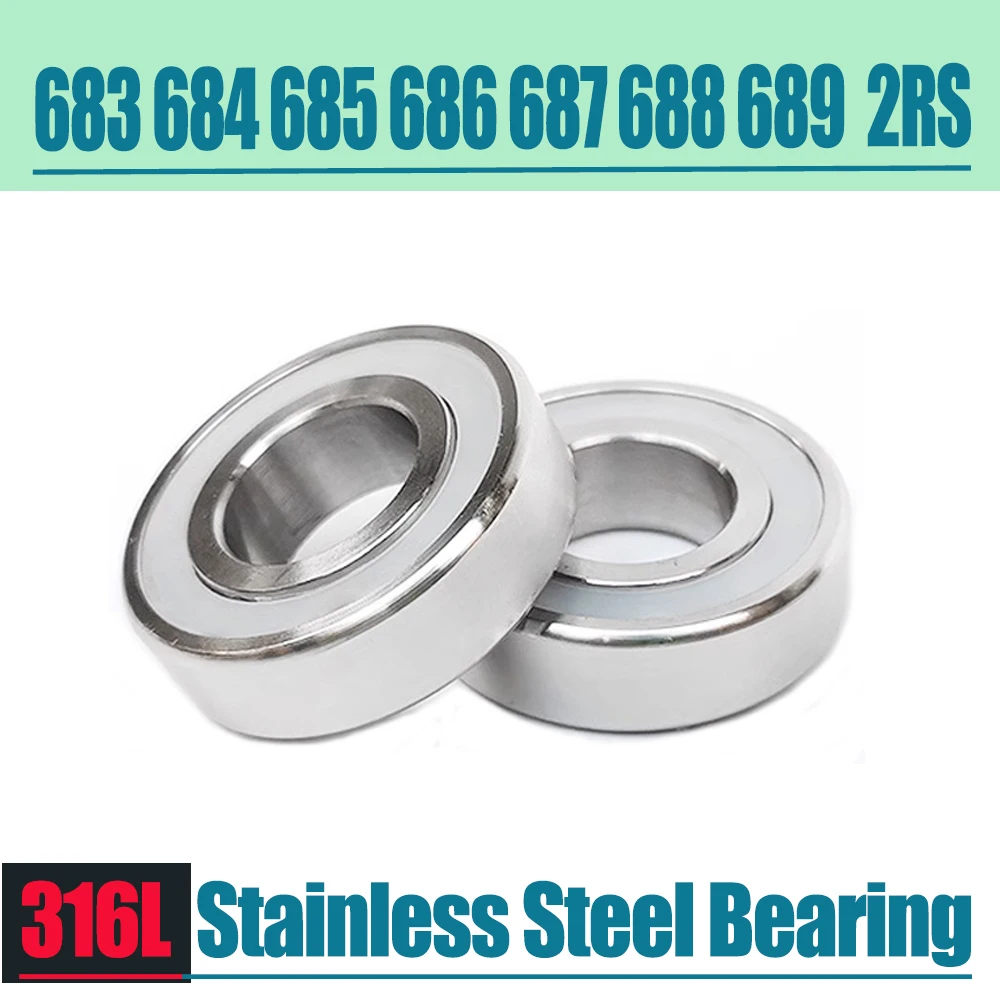 

316L Bearing S683 S684 S685 S686 S687 S688 S689 2PC 316 Stainless Steel Deep Groove Ball Bearings 683 684 685 686 687 688 689 RS