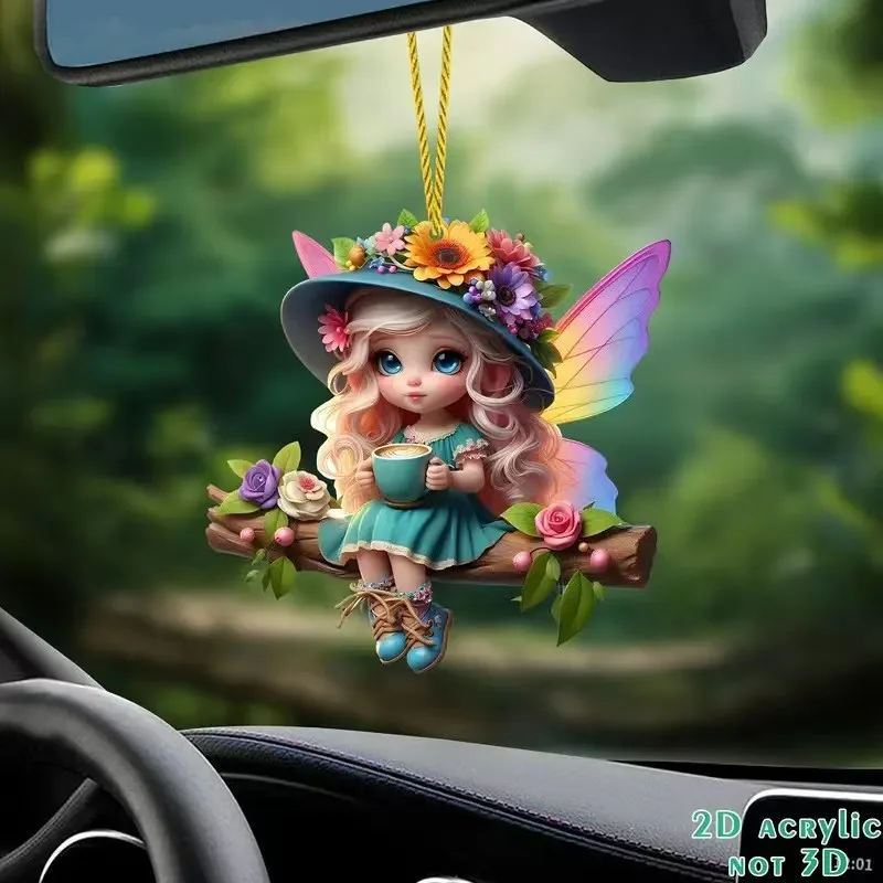 Cute 2D Acrylic Flat Swinger Butterfly Fairy Key Chain Women Bag Keyring Angel Car Keychain Wedding Trinkets Girl Party Gift K99