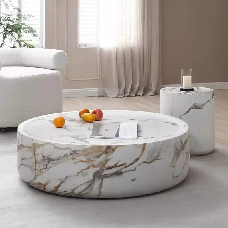 Wabi Sand wind travertine coffee table living room home designer Internet celebrity high art B & B round marble tea table