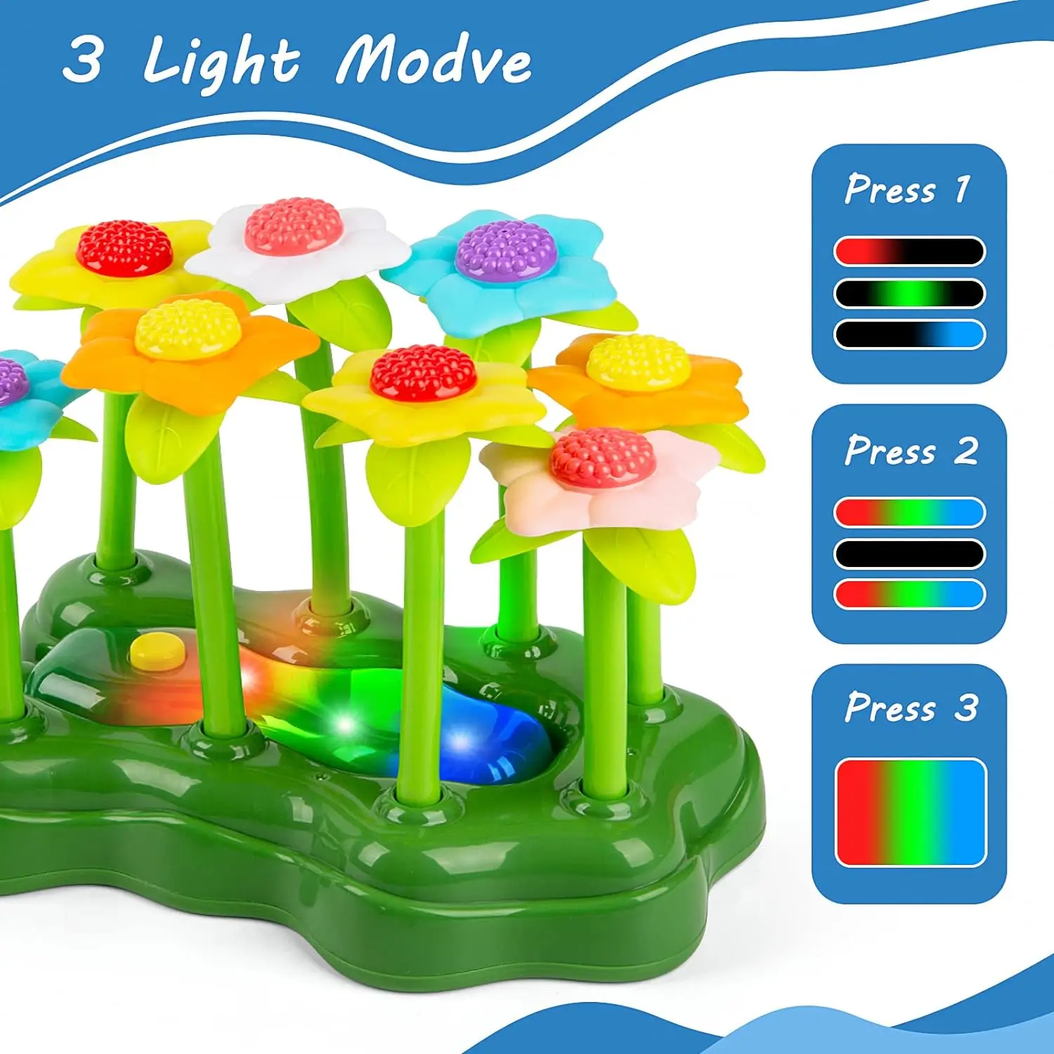 Three Light Modes Flower Sprinkler for Kids Sprinklers for Yard Kids and Toddlers Outdoor  Sprays Up to 10-25ft High