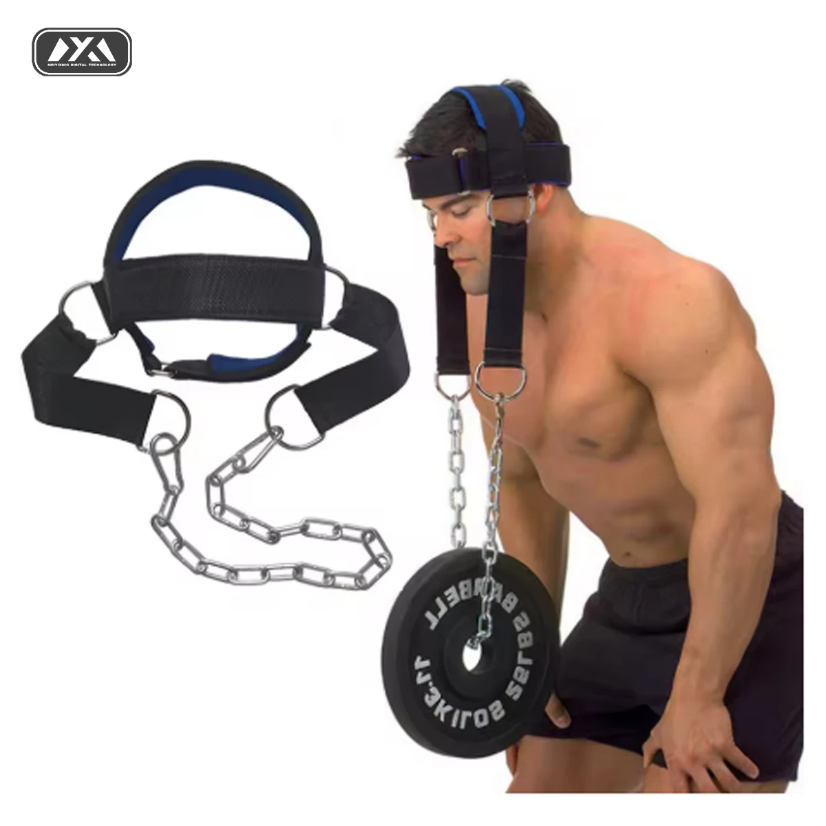 Fitness Nacken- und Kopfgurt, Nackentrainer mit verstellbarer langer Stahlkette, Nackenstärkungsgerät