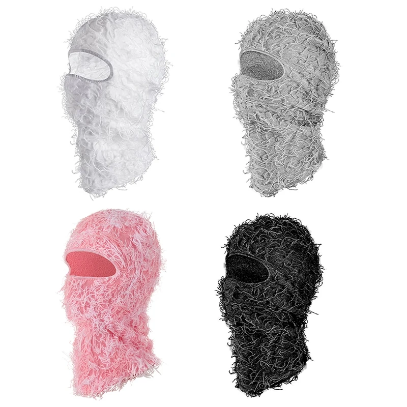 Distressed Ski Maske Vollgesichts gestrickt Fuzzy Yeat Shiesty Distress Maske für Männer Frauen ca. 38 x 22 cm grau