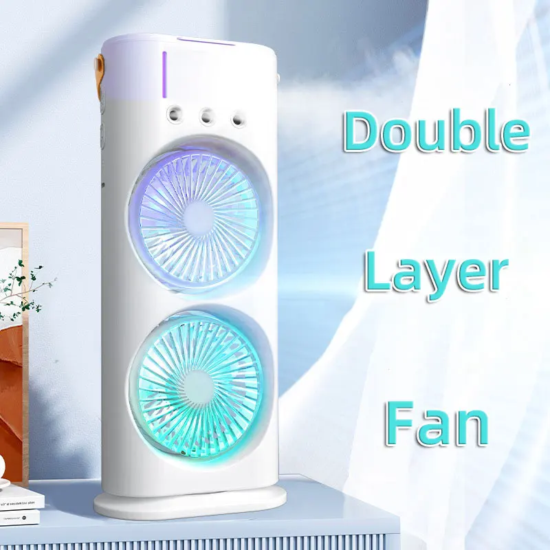 

Mini Double Headed Ice Mist Electric Fan USB Rechargeable Home Room Desktop Portable Wireless Camping Air Cooler Circulator