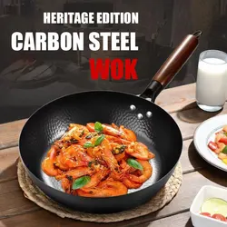 Uncoated Iron Pan Carbon Steel Wok Traditional 11