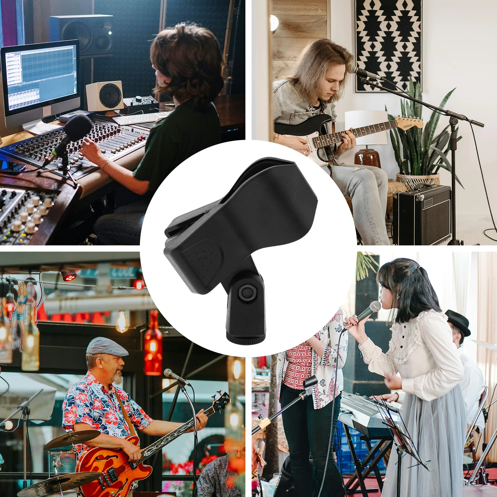 1pcs Universal Microphone Clip Clamp Bracket 1/4 Inch Condenser Microphone Clip Black Live Tripod Stand Accessories
