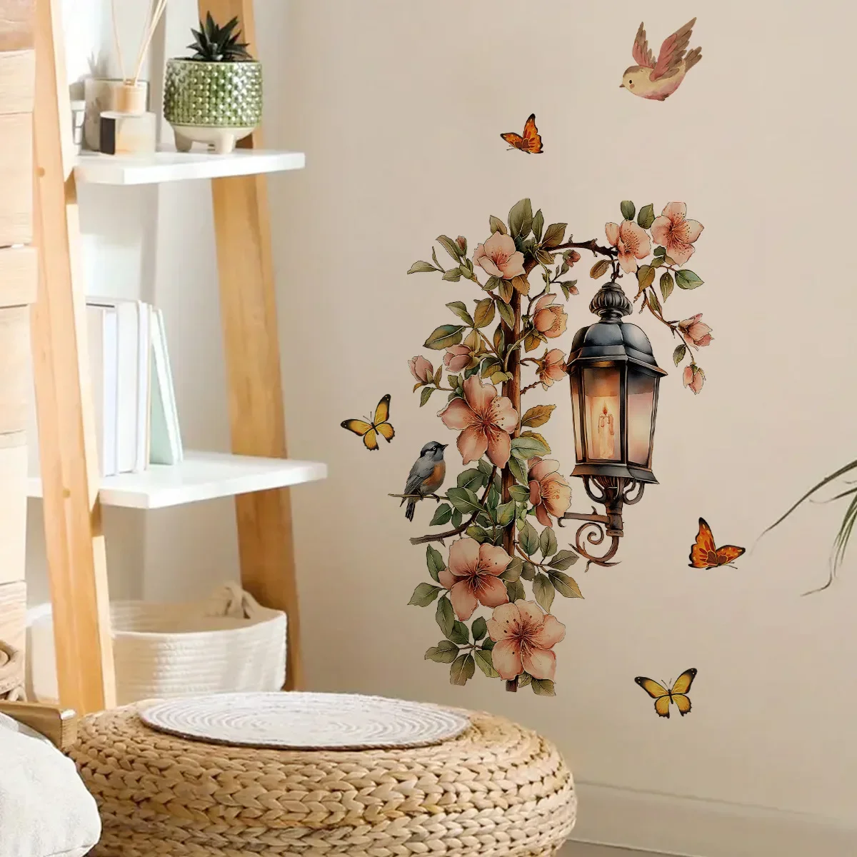 Pink Flower Pendant Light Wall Sticker Removable Wall Art Decor Waterproof Stereo Flower Home Decoration For Bedroom
