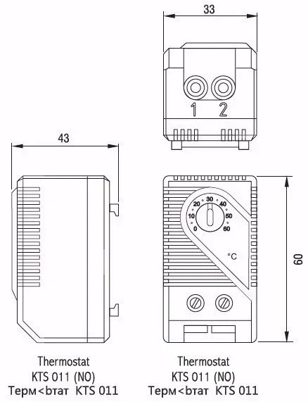 Termostato mecânico compacto, controlador de temperatura, KTS011, 0-60 ℃, Novo