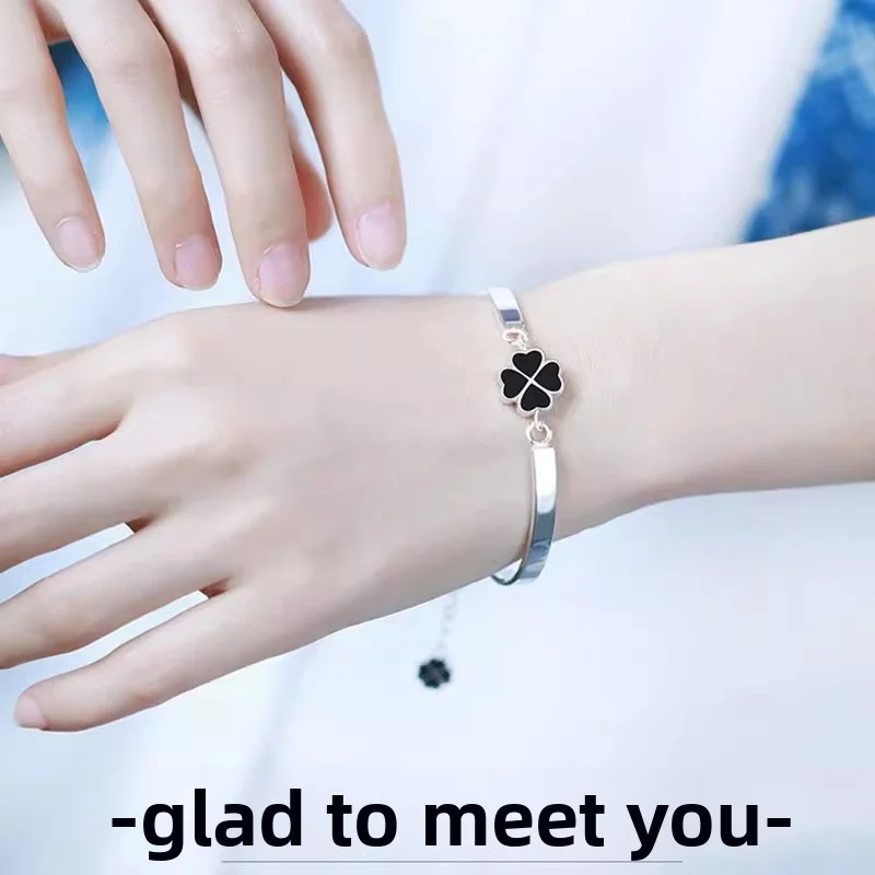 

S999 Sterling Silver Four leaf Grass Bracelet Women's Small Design Solid Bracelet Qixi Valentine's Day Gift for Girlfriend