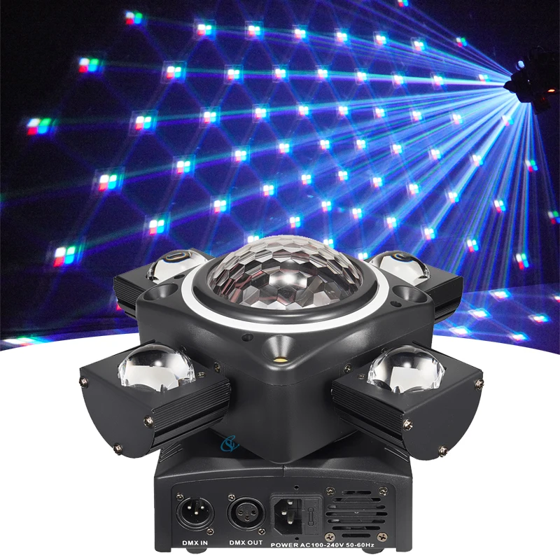 

LED 80W Stage 4 Arm Moving Head Lights DMX With Magic Disco Ball Rotating Beam Laser Strobe 3in1 Lighting For DJ Music Party