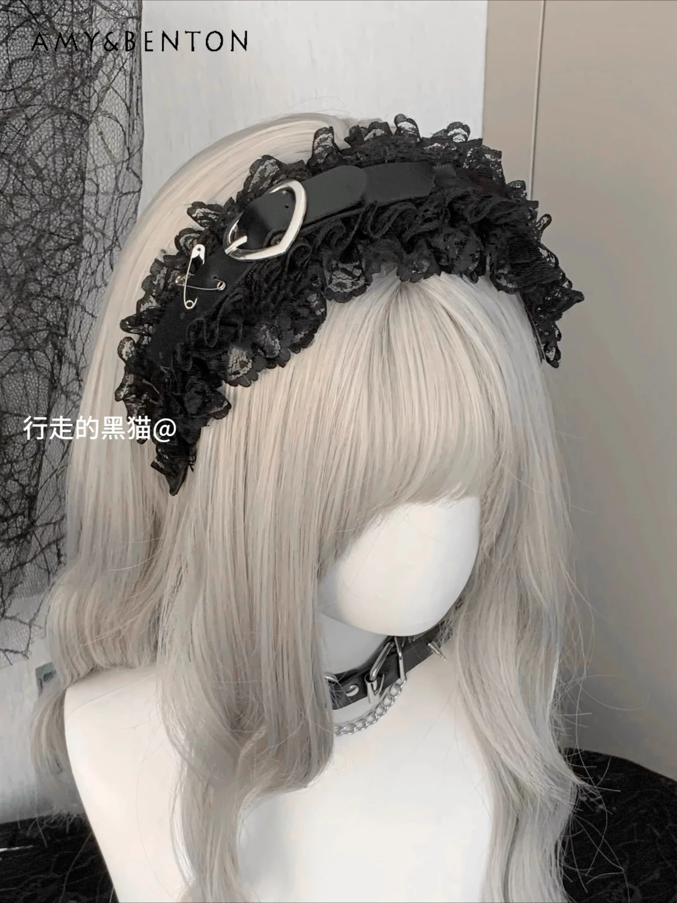 

Original Subculture Mine Double Lace Love Leather Buckle Headband Japanese Lolita Gothic Headband Street Punk Hair Accessories