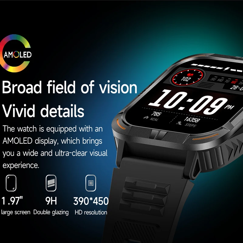 Neue Smart Uhr Mode Outdoor Sport Armbanduhr 1,97'' AMOLED Display Männer Frauen Armbanduhr BT Anruf Flash Licht Smartwatch