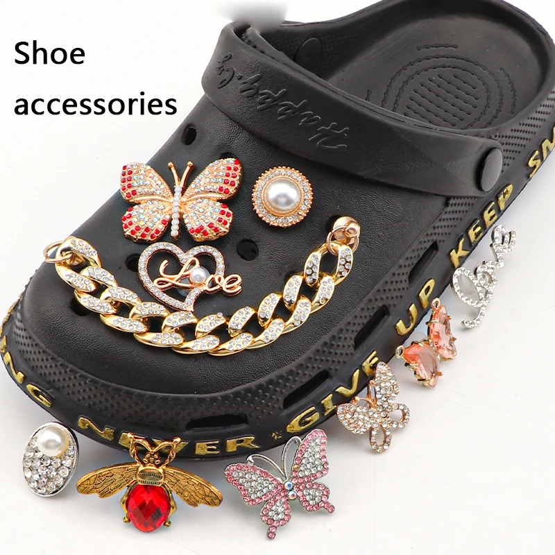 

1Pcs Luxurious Chain Jewelry Diamond Applique for Shoe Decorations Hole Shoe Charm Women Bling Butterfly Girls Shoes Accessories