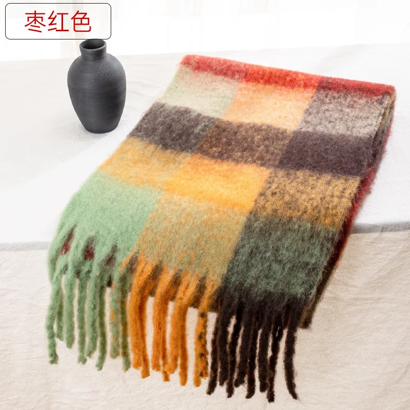 Winter Fashion Britis Plaid Scarf Women Warm Pashmina Female Scarves Wraps Bufanda Tassels Shawl Long Rainbow Hairy Luxury Brand