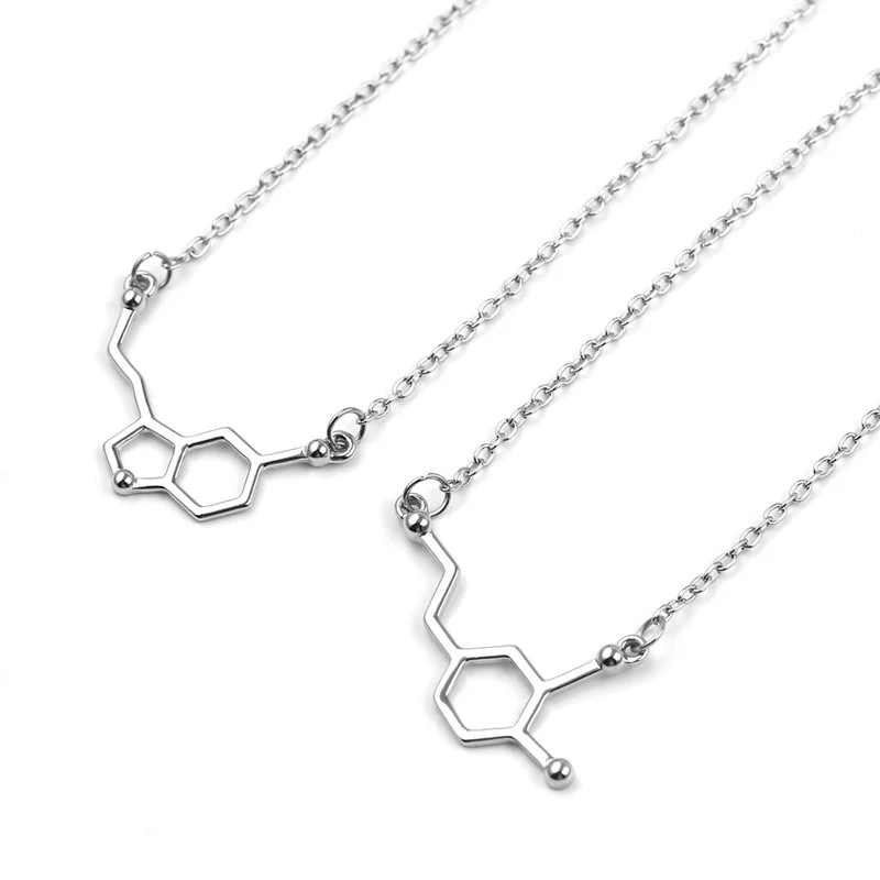 Collier pendentif couleur argent à base de Dopamine, formule chimique, accessoires de bijouterie