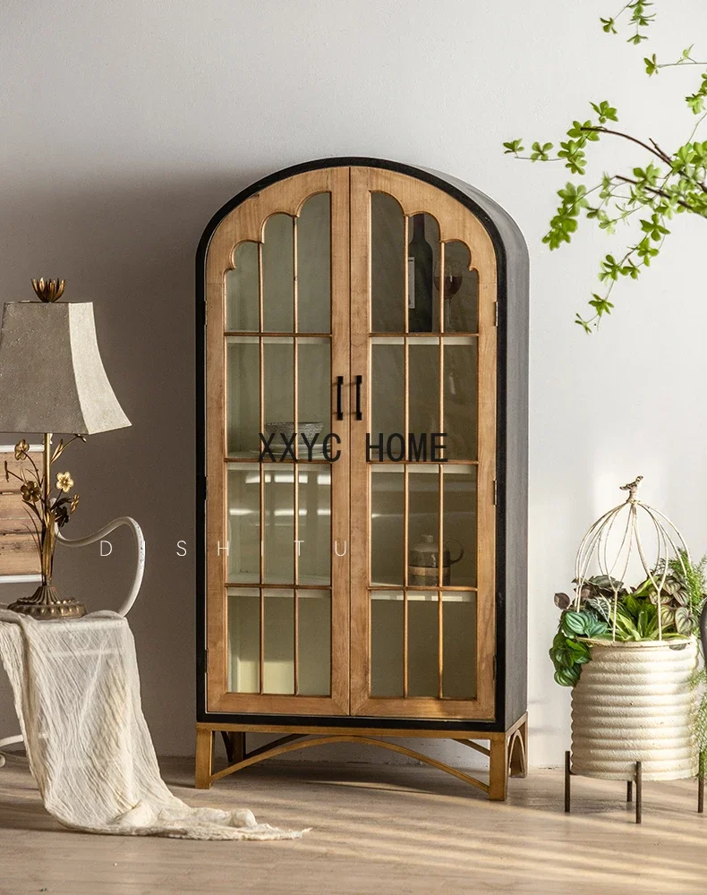 French Bookcase Solid Wood Floor Bookshelf Display Cabinet Made of Glass Dust-Proof Wall Storage Cabinet with Door furniture