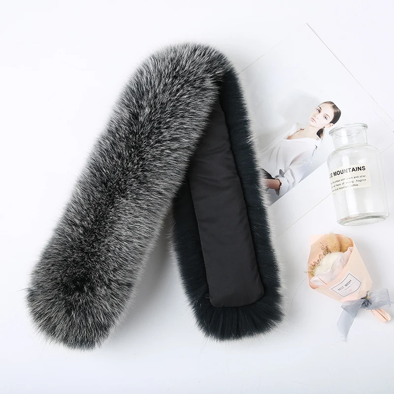 Natural Fox Fur Collar Women Down Coat Real Fur Collar Genuine Warm Neck Caps Strip Luxury Fox Fur Scarves Shawl