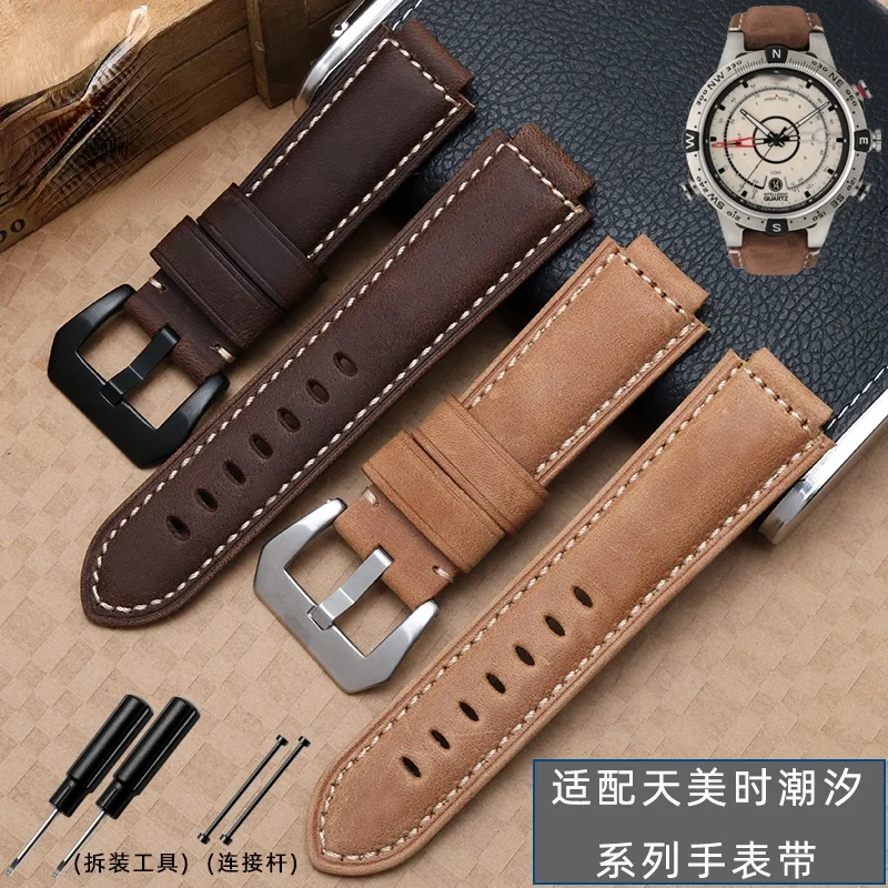 Genuine Leather Watch Strap for  Timex Tide T2n721 T2n720 Tw2t76500 Tide Series Men\'s Raised Mouth Watchband Accessories 16mm