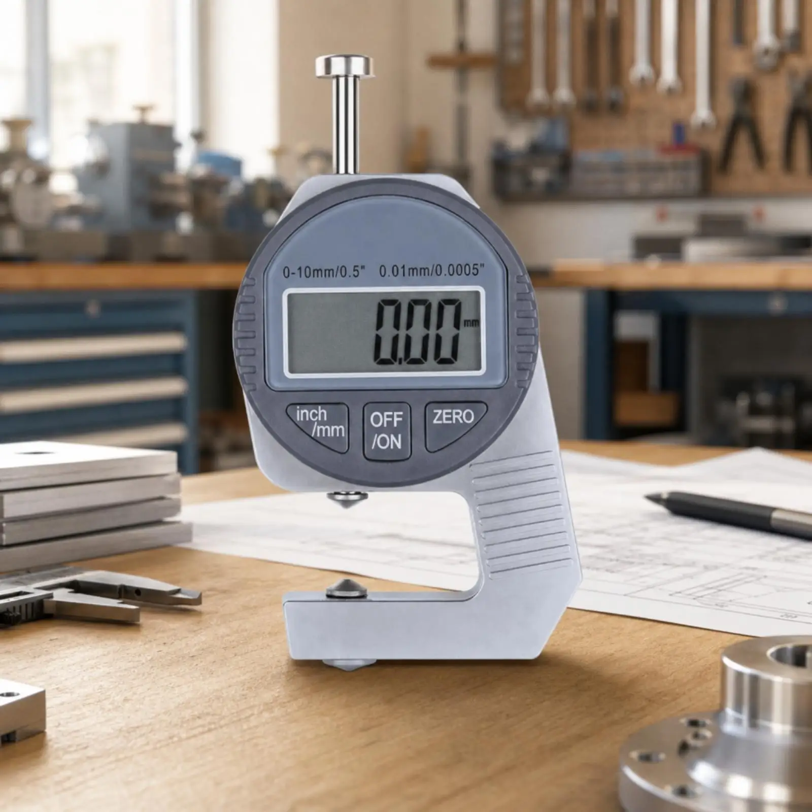 Workshop Thickness Measuring Tool Digital Gauge with Ridged Grip for Tight Area Material Thickness Check