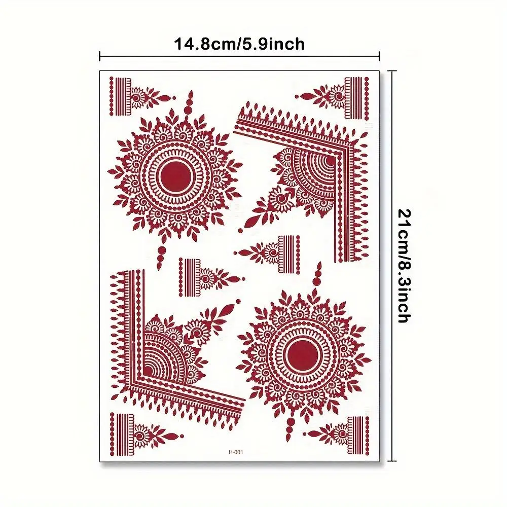 ملصقات وشم الحناء المقاومة للماء للنساء على شكل زهرة حمراء وشم مزيف لليد وشم مؤقت لمهرجان حفلات الزفاف