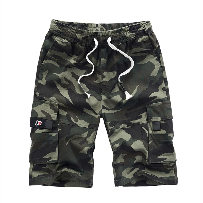 Hoge Kwaliteit Heren Camouflage Losse Shorts Effen Kleur Mid Taille Heren Werk Straat Casual Kort