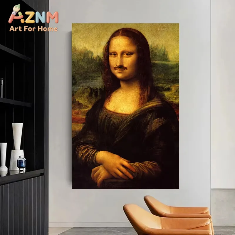 1pc frameless Canvas Painting Funny Mona Lisa Poster Wall Art Canvas Painting Posters Classsic Oil Painting Character Funny Inte