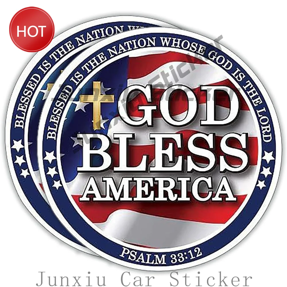 2 Pack Patriotic God Bless America Christian Waterproof PVC Vinyl Sticker For Car Window Laptop And Travel Luggage Decal
