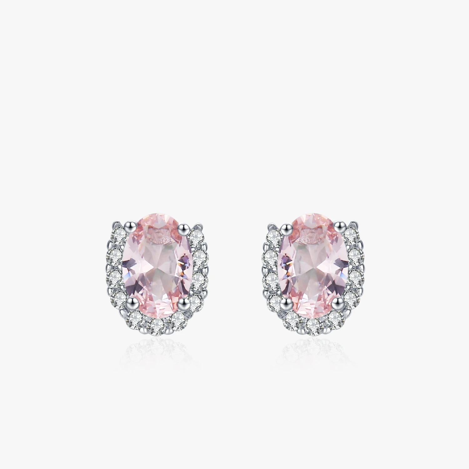 

100% 925 Sterling Silver Sweet Pink Oval Earrings for Ladies Romantic Valentine's Day Gift