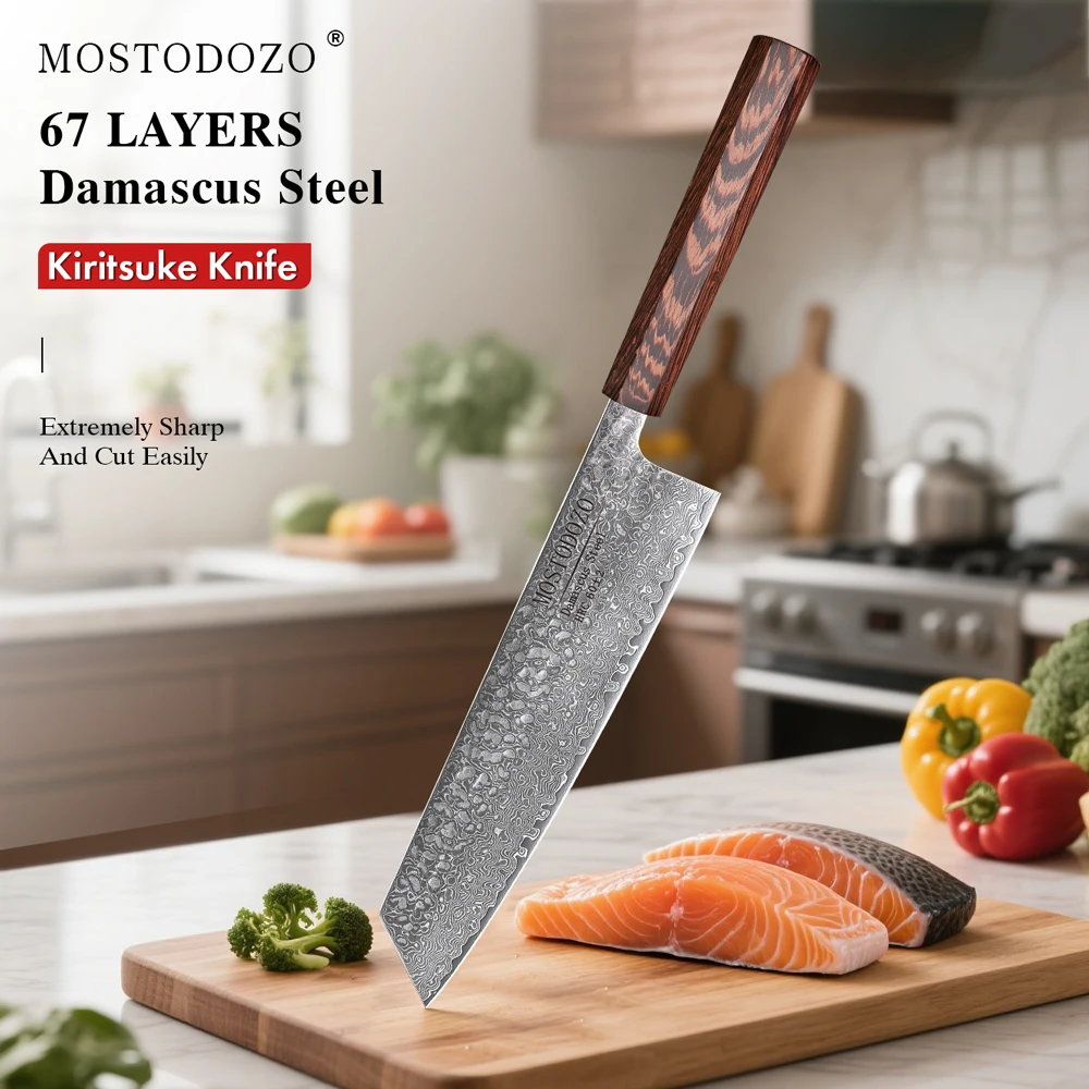 

MOSTODOZO 8.2" Japanese Bunka Knife Hand Forged Damascus Steel Kitchen Chef Knives Sharp Slicer Kiritsuke Cleaver Cooking Tools