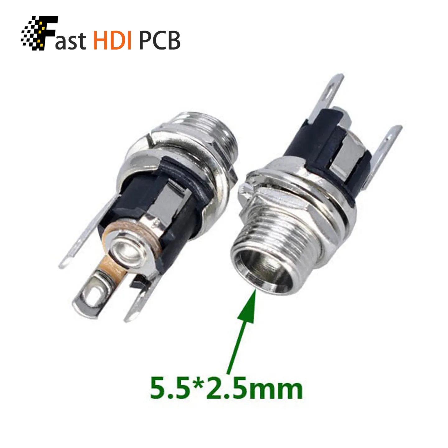 DC025M DC Power Jack 5.5x2.1mm/5.5x2.5mm Female Socket with Threaded Nut 8.5mm Thread Length, Optional Waterproof Cap for Panel