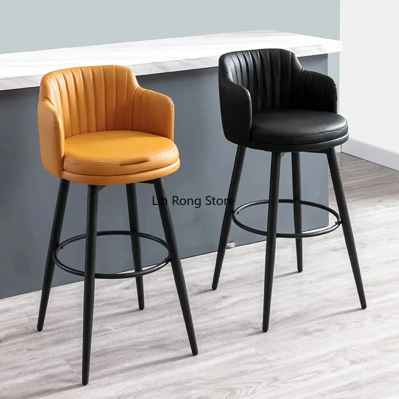 

Backrest Kitchen Bar Stools Swivel Metal Black Legs Modern Dinning Bar Chair Diner Home Lounge Tabouret De Bar Home Decors