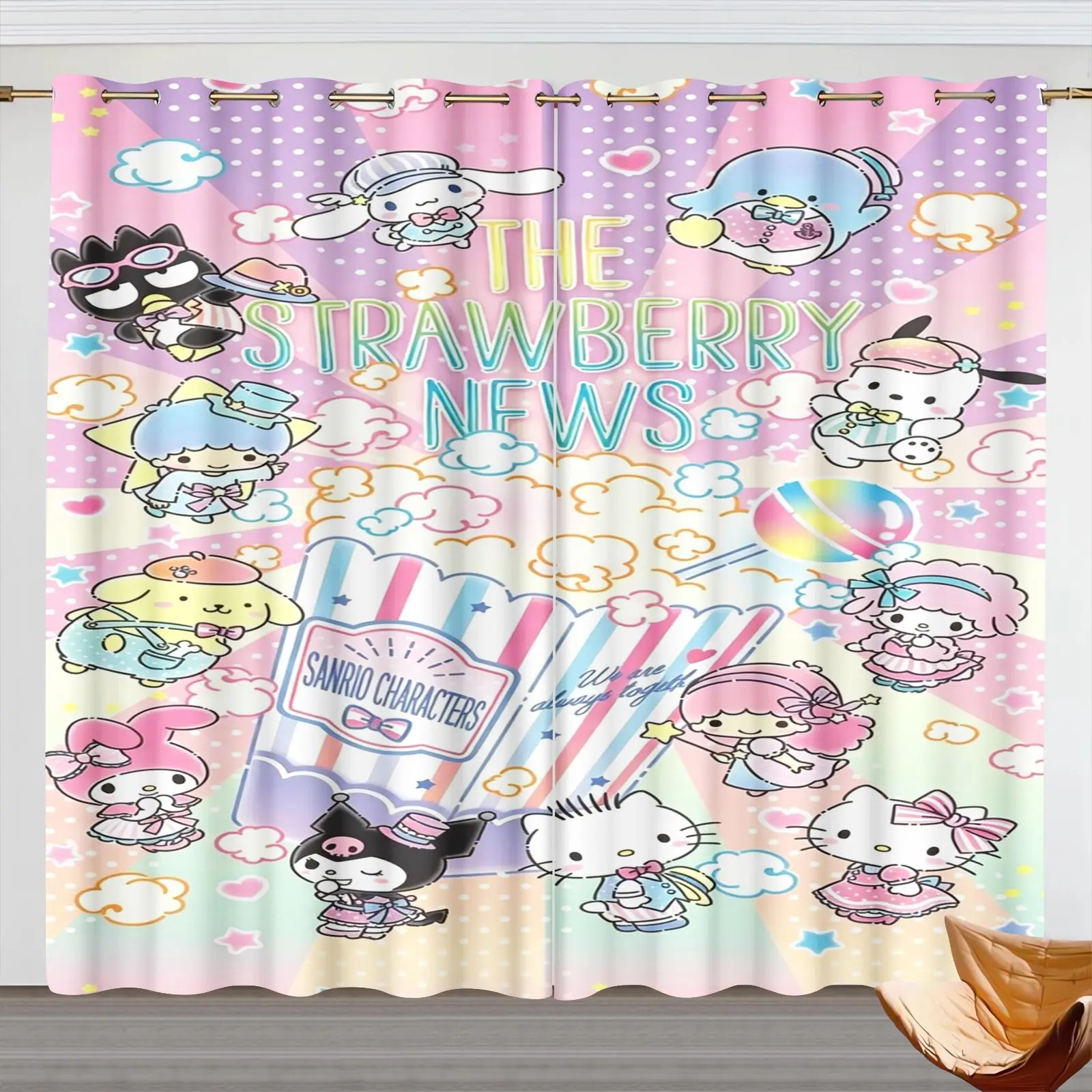 Kuromi Home Decor Printed Curtains For Living Room Bedroom Blackout Curtains Cartoon Cute Dustproof 100% Polyester