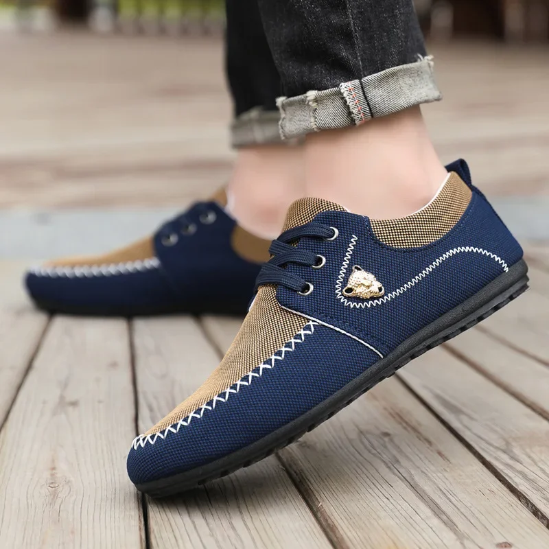 Men\'s Canvas Shoes Lightweight and Breathable Sneakers Fashionable Mesh Vulcanized Shoes Comfortable Loafers Lace-up Work Shoes