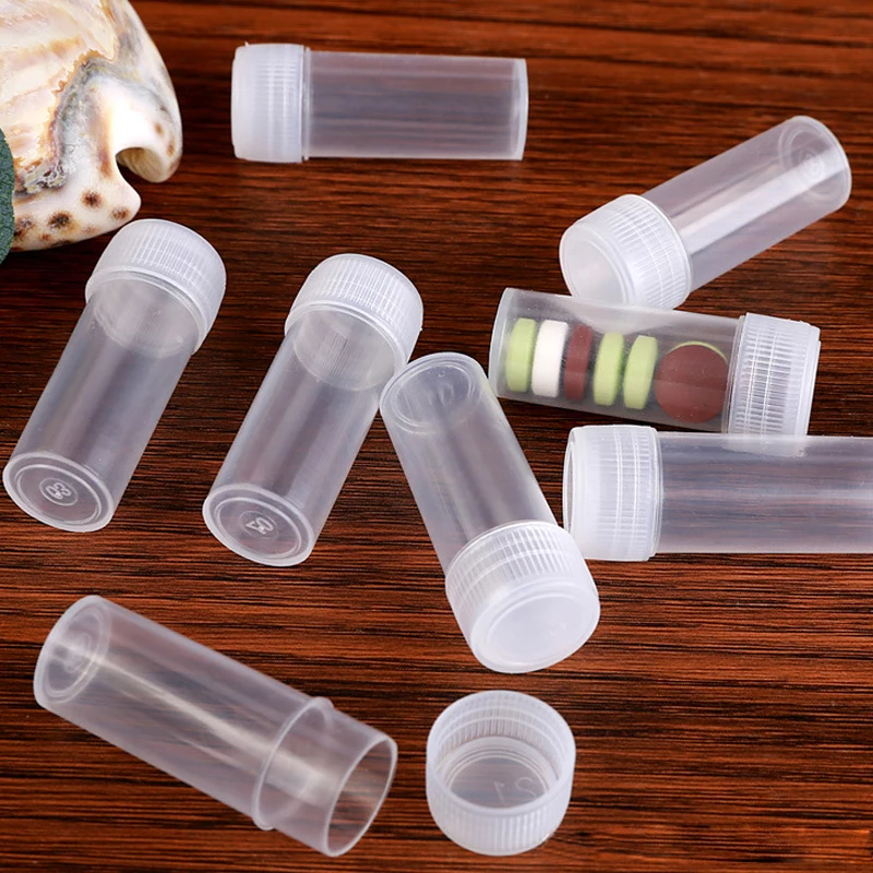 300PCS 5g Plastic Packaging Medicine Bottle Empty Small Pill Vials 5ml Mini Barrel For Solid Powder Particle Sample Containers