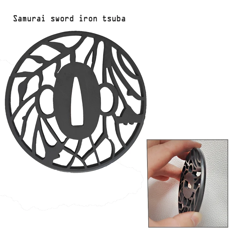 Samurai Sword Tsuba Iron Hand Guard For Japanese Katana Wakizashi-Lasr Cutting-Martial Art Equipment-Plant /Grass Character