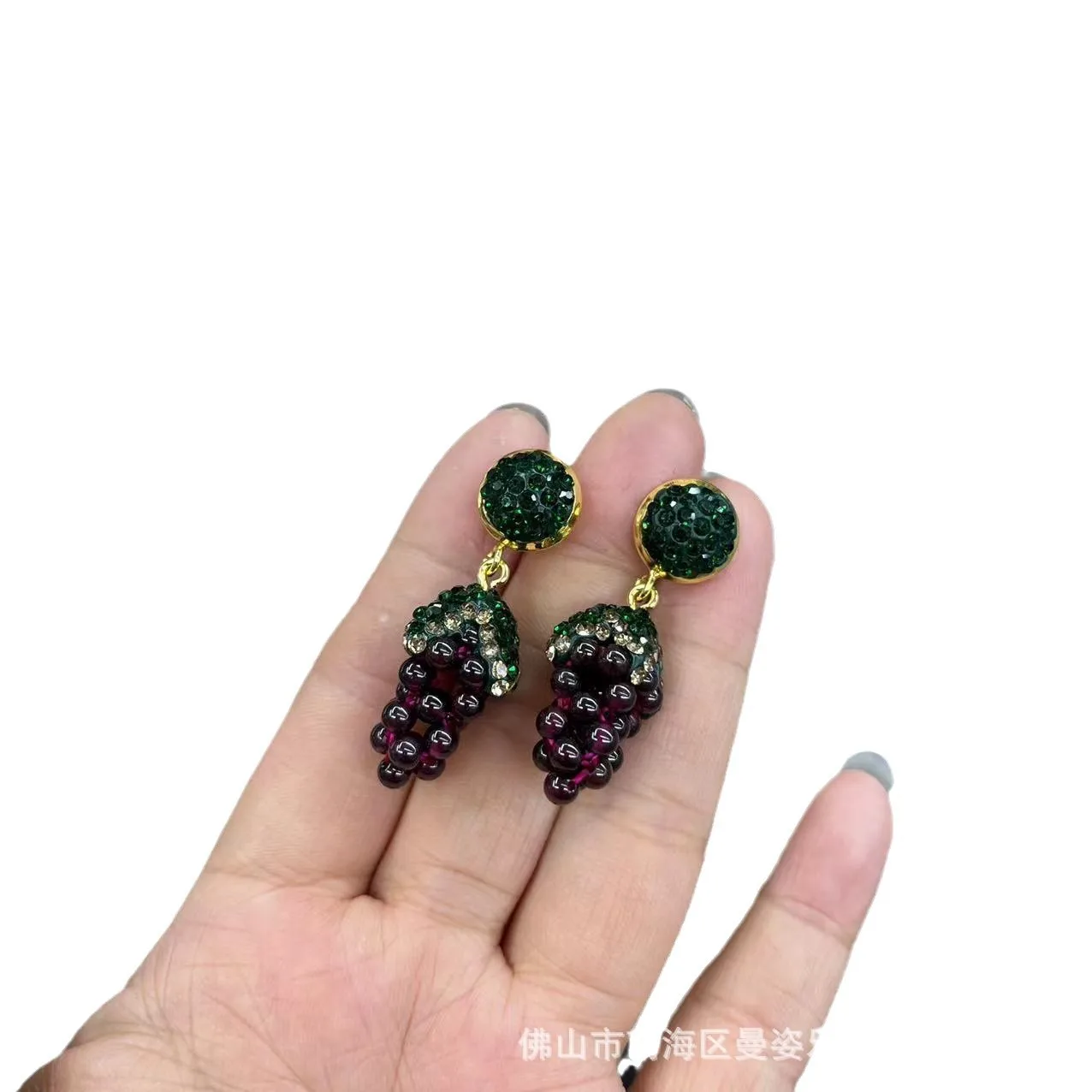 New large natural garnet grape necklace earrings set French personalized inlay pendant earrings ring