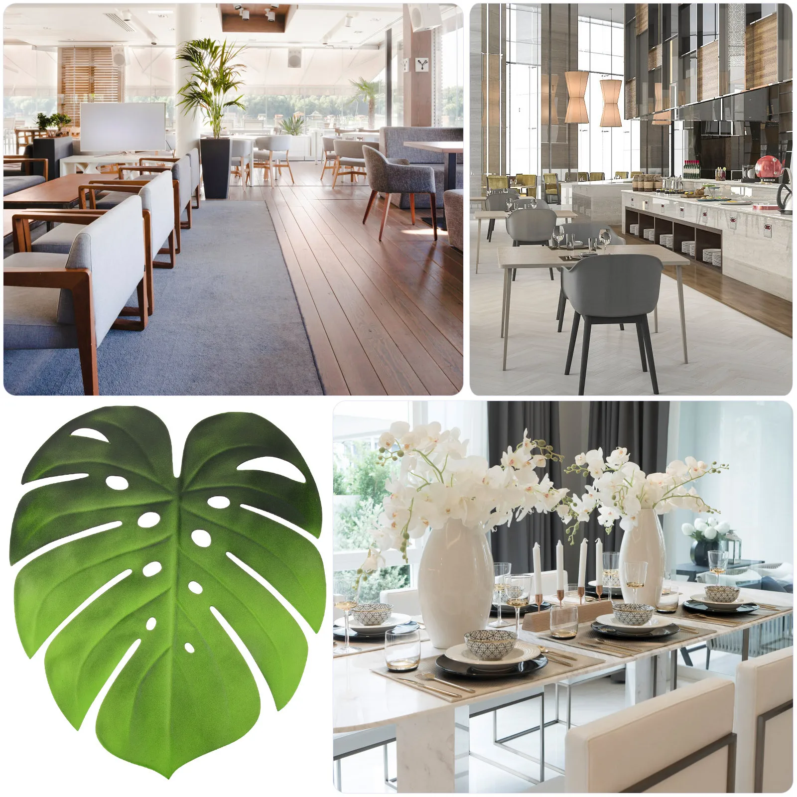 

6pcs Monstera Leaf Shape Anti-Slip Insulation Table Mat Heat Resistant Placemats For Cups Bowls Bottles Easy Clean Kitchen Decor