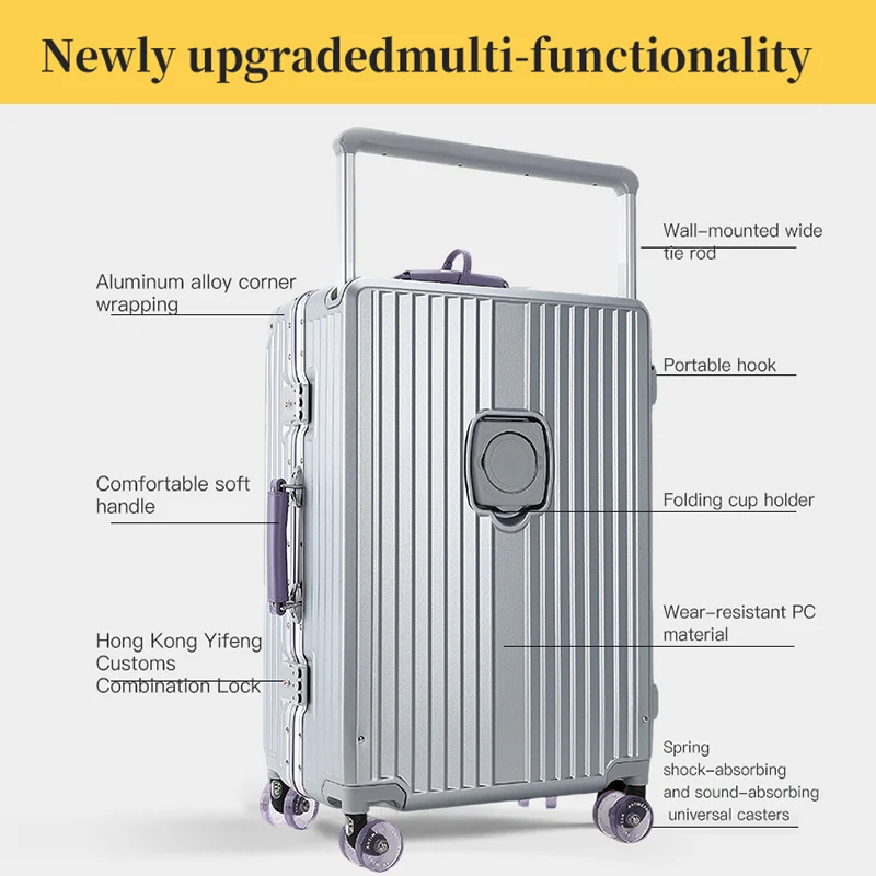 حقيبة أمتعة بمقبض تلسكوبي واسع الأنبوب للسيدات 2025 بتصميم جديد مقاس 20 بوصة