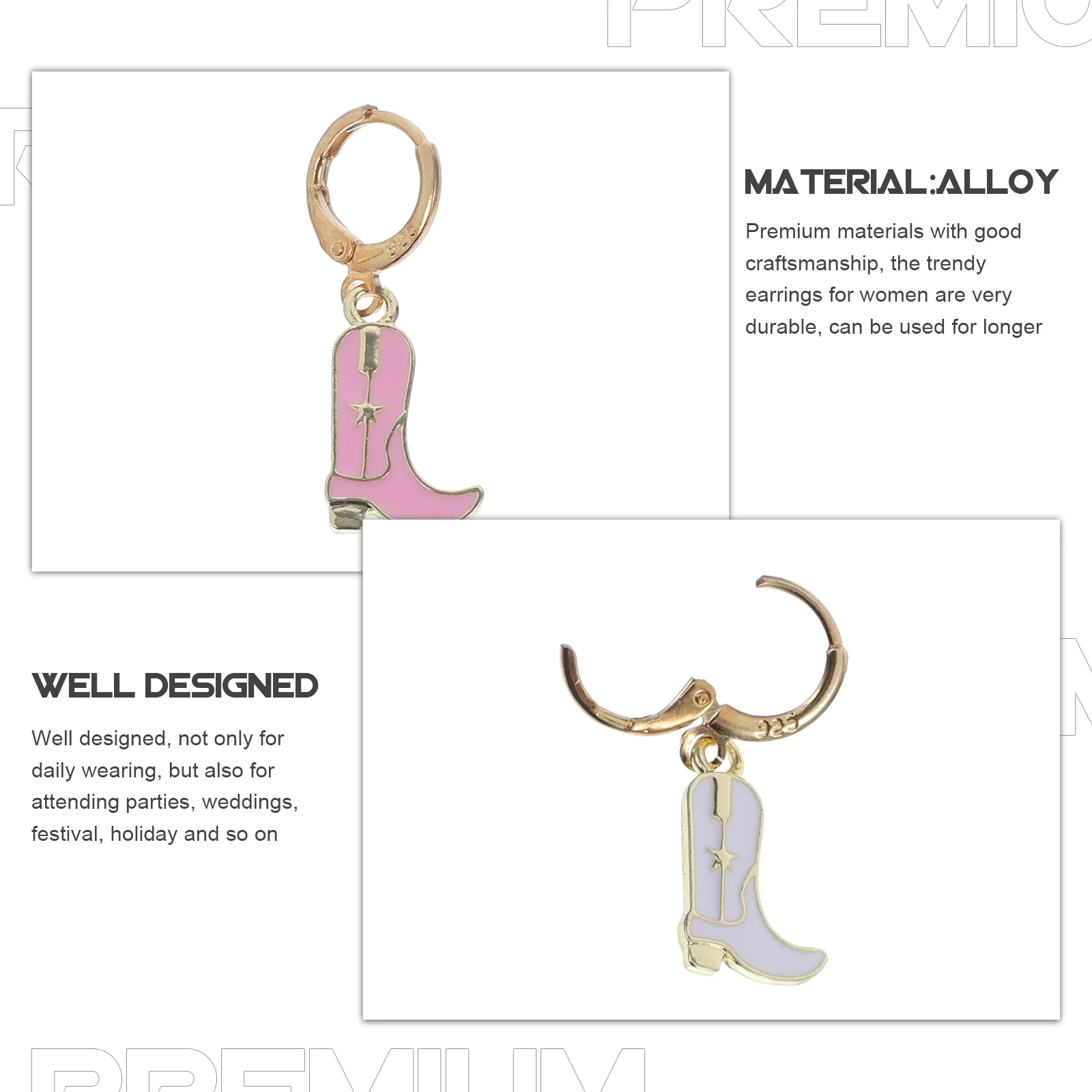 

2 Pairs Multi layer Earrings Women Cowgirl Boot Design Drop Lightweight Safe Ear Skin Fashion Party Jewelry Accessories