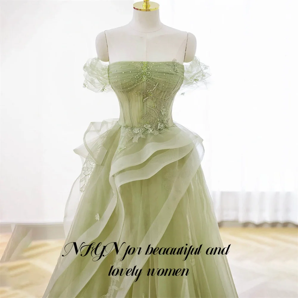 NFYN Salie Groene Prom Jurk Appliques Tulle Celebrity Jurk Tiered Plooi Damesavondjurk Sweetheart Formal Gown Aangepast