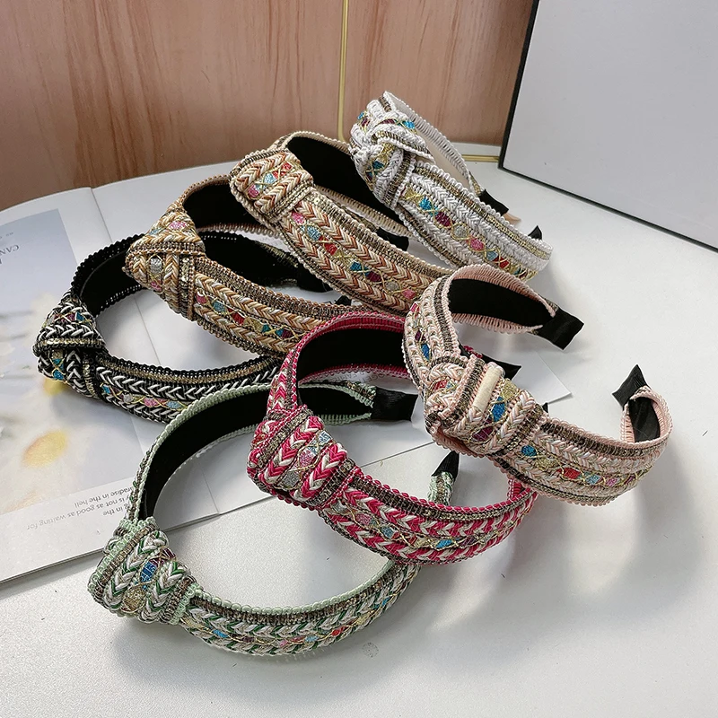 

Новая стильная вязаная повязка на голову с узлом, плетеная повязка для волос, ретро-аксессуар для волос для женщин