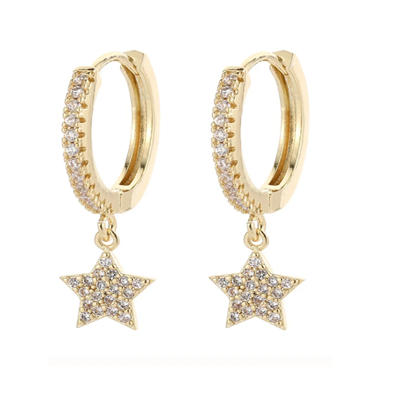 SIPENGJEL Fashion Zircon Star Moon Pendant Hoop Earrings for Women Man Gold Color Dangle Earrings Wedding Jewelry Gift pendants