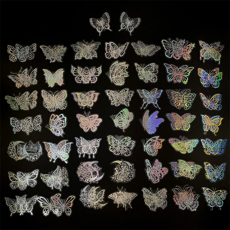 100PCS Transparent Laser Butterfly Sticker Holographic Graffiti Stickers for DIY Luggage Laptop phone