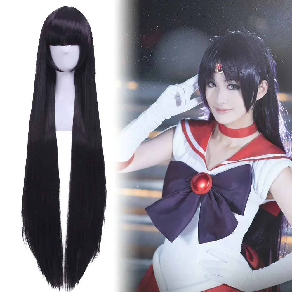 

Mars Hino Rei Gokou Ruri Neko Long Dark Purple Straight Cosplay Wig Anime Hair