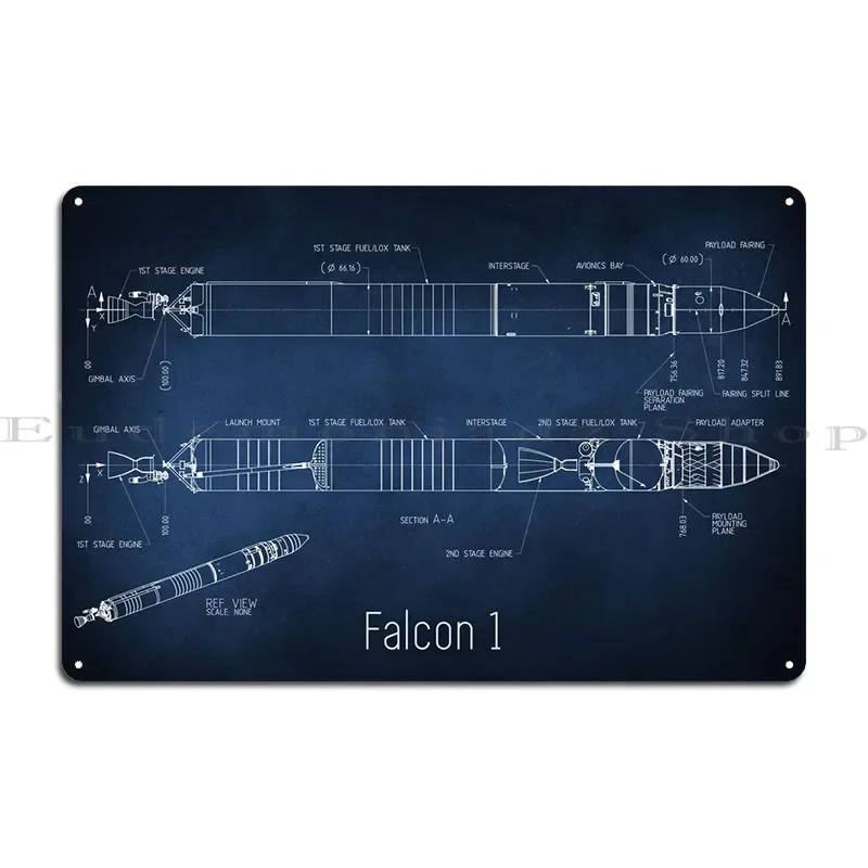 Falcon 1 Rocket Blueprint Metal Plaque Poster Retro Home Club Bar Custom Club Tin Sign Poster