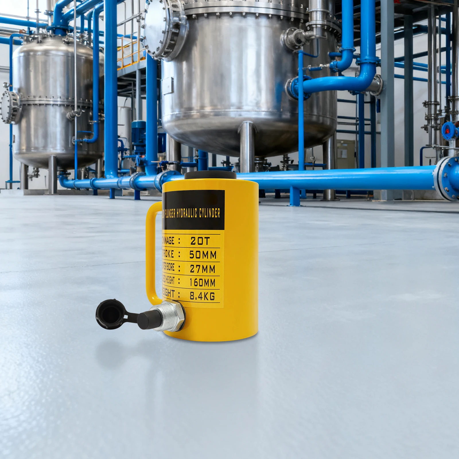 Cric hydraulique, vérin hydraulique, 20T, 45 #   Acier, Traitement thermique, Noircissement, Peinture au four, Course de 60 mm, ZG3/8, Autonome, pour la construction, le pétrole, l'énergie électrique, la métallurgie, la chimie, la maintenance des ponts et des navires en acier
